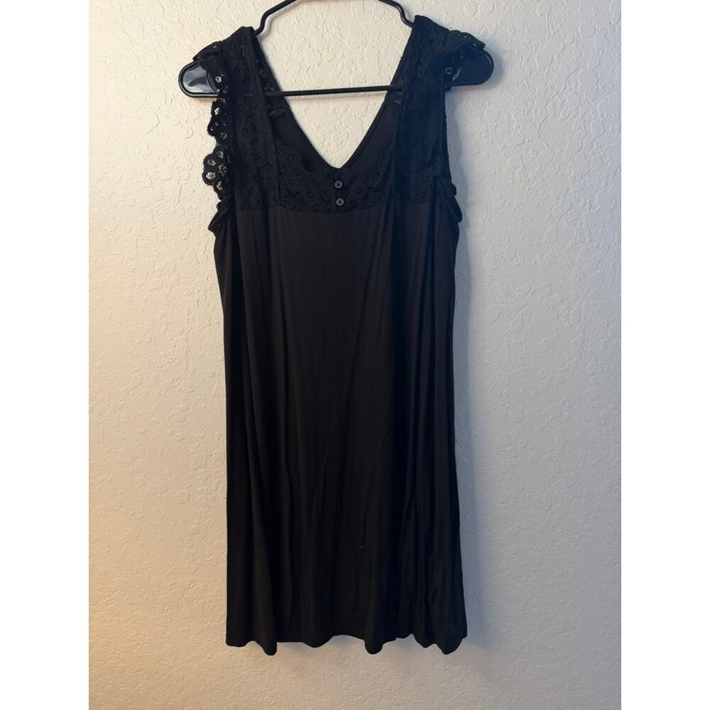 LOFT Petites Black Lace Shoulder V-Neck Sleeveless Swing Mini Dress Size MP